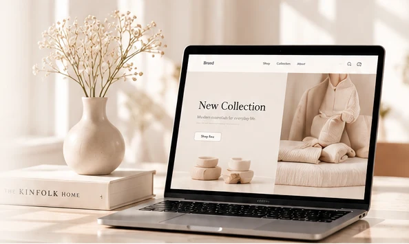 Warm minimal e-commerce workspace concept